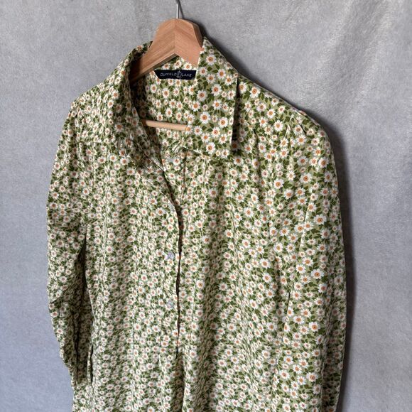 Duffield Lane Iris Tiered Shirt Cotton Dress Green Daisies - Size M Preppy - Picture 4 of 8